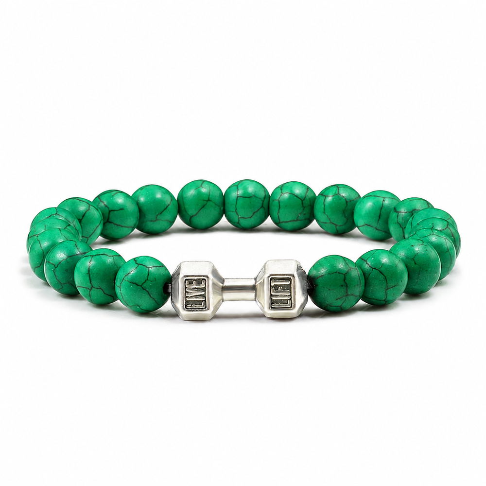stone barbell bracelet on white background