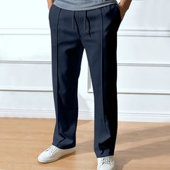 Men’s Straight-Leg Trousers – Drawstring Waist Tailored Pants with Side Pockets for Smart Casual Everyday Wear