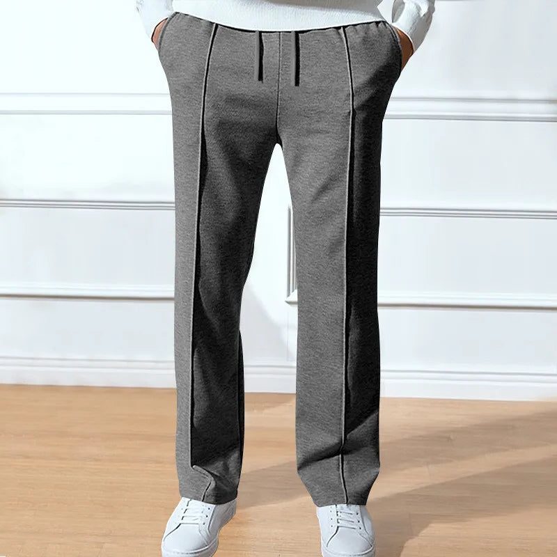 Men’s Straight-Leg Trousers – Drawstring Waist Tailored Pants with Side Pockets for Smart Casual Everyday Wear