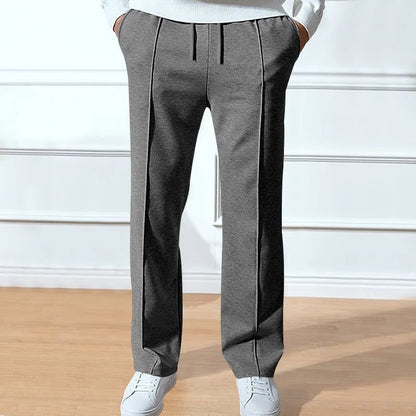 Men’s Straight-Leg Trousers – Drawstring Waist Tailored Pants with Side Pockets for Smart Casual Everyday Wear