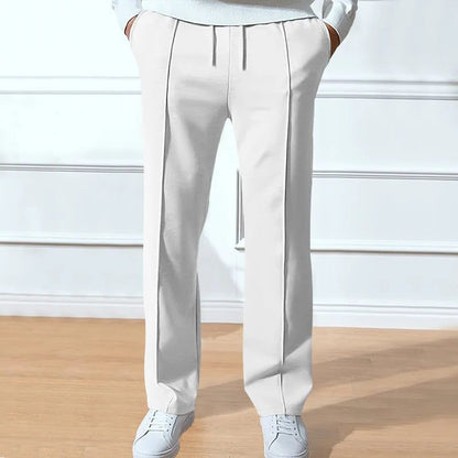 Men’s Straight-Leg Trousers – Drawstring Waist Tailored Pants with Side Pockets for Smart Casual Everyday Wear