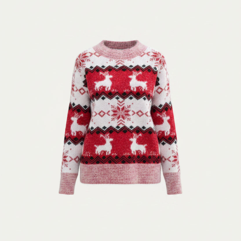 Women’s Reindeer Fair Isle Sweater – Cosy Christmas Knit for Winter Wear