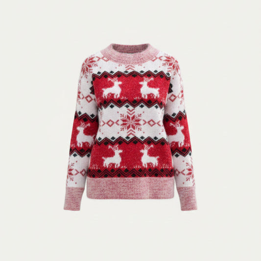 Women’s Reindeer Fair Isle Sweater – Cosy Christmas Knit for Winter Wear