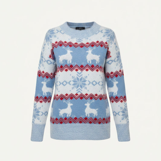 Women’s Reindeer Fair Isle Sweater – Cosy Christmas Knit for Winter Wear