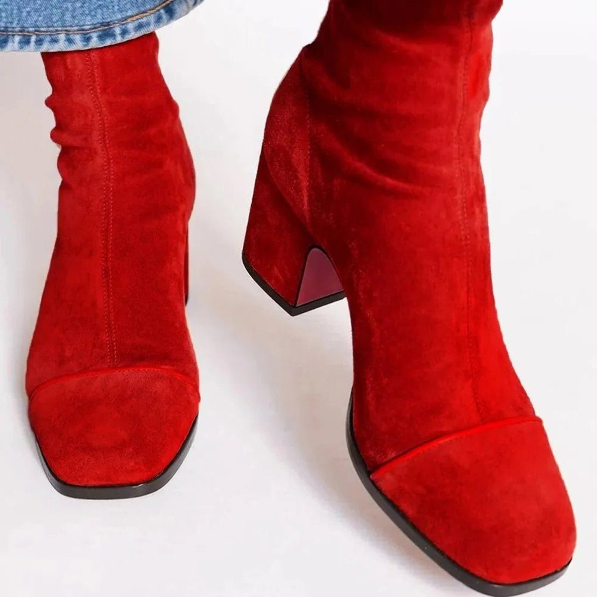 Women’s Suede Block-Heel Ankle Boots – Leopard-Toe Boots with Contrast Zip for Statement Seasonal Wear