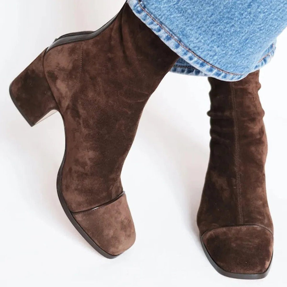Women’s Suede Block-Heel Ankle Boots – Leopard-Toe Boots with Contrast Zip for Statement Seasonal Wear