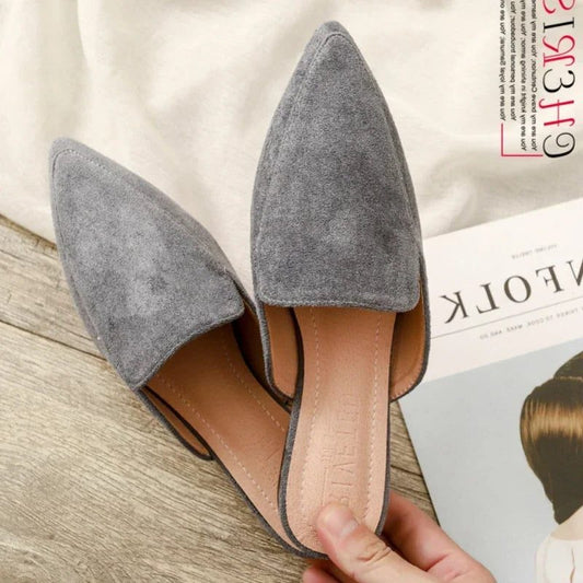 Women’s Suede Pointed-Toe Mules – Backless Slip-On Flats with Soft Lining for Smart Casual Wear