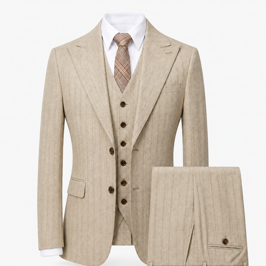 Men’s Pinstripe Three-Piece Suit – Tailored Wedding and Formal Occasion Style