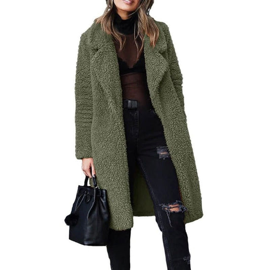Women’s Longline Teddy Coat – Open-Front Sherpa Jacket with Relaxed Fit for Cold-Weather Layering