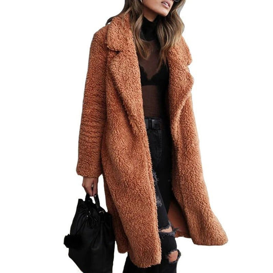 Women’s Longline Teddy Coat – Open-Front Sherpa Jacket with Relaxed Fit for Cold-Weather Layering