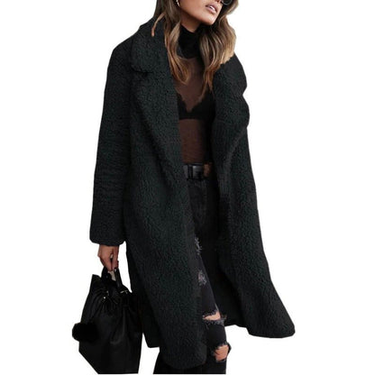 Women’s Longline Teddy Coat – Open-Front Sherpa Jacket with Relaxed Fit for Cold-Weather Layering