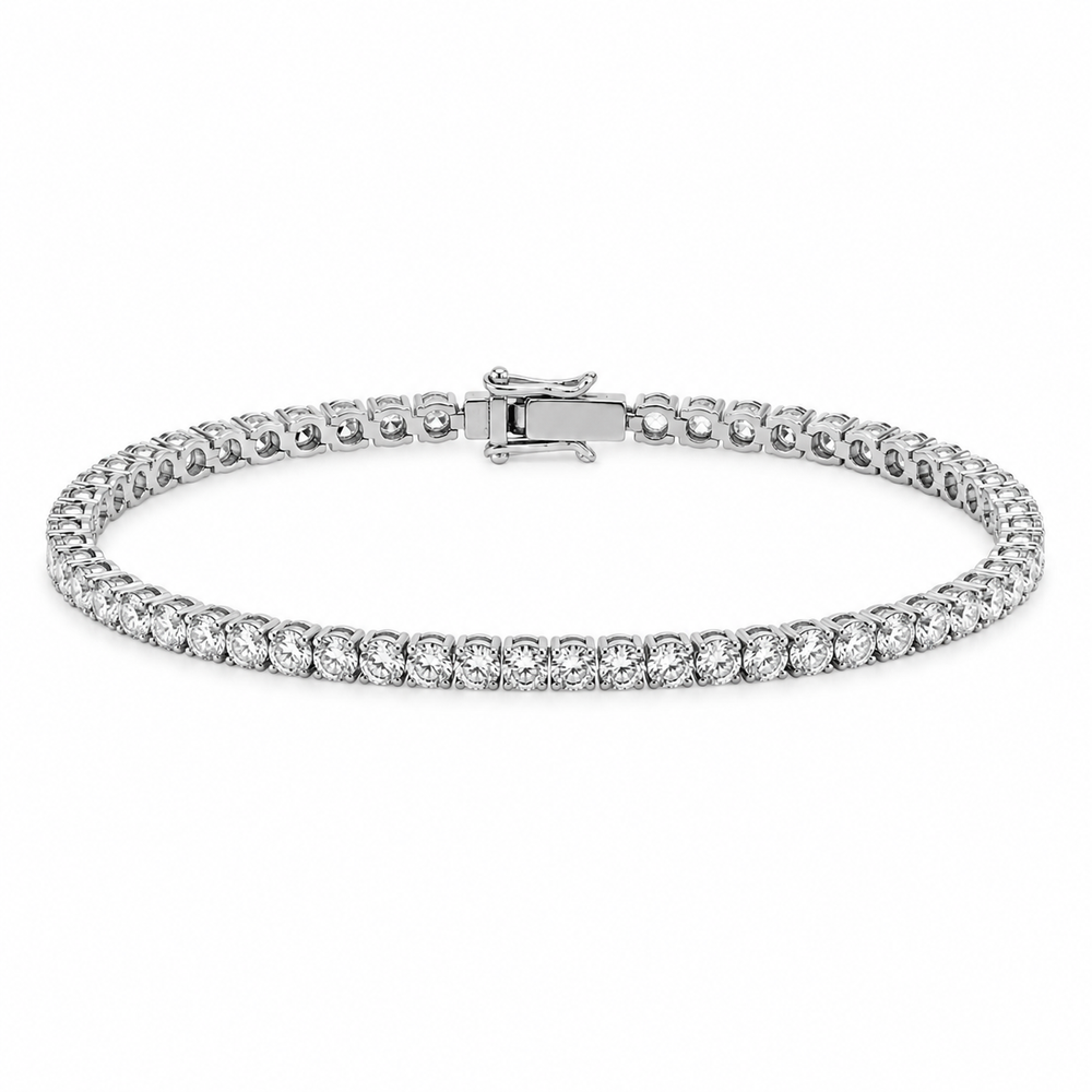 Men’s 3 mm silver crystal tennis bracelet on pure white