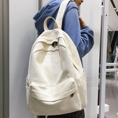 Women’s Minimalist Canvas Backpack – Water-Repellent Lightweight Multi-Pocket Bag with Laptop Compartment for School Work and Travel