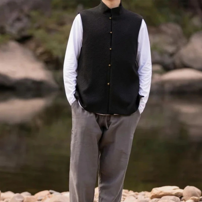 Men’s Textured Stand Collar Waistcoat – Refined Heritage Layer for Casual and Event Wear