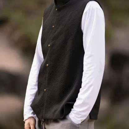Men’s Textured Stand Collar Waistcoat – Refined Heritage Layer for Casual and Event Wear