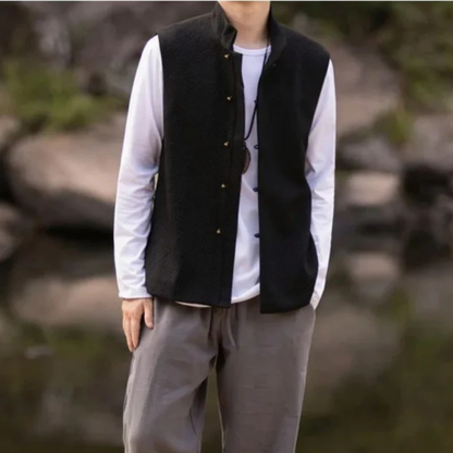 Men’s Textured Stand Collar Waistcoat – Refined Heritage Layer for Casual and Event Wear