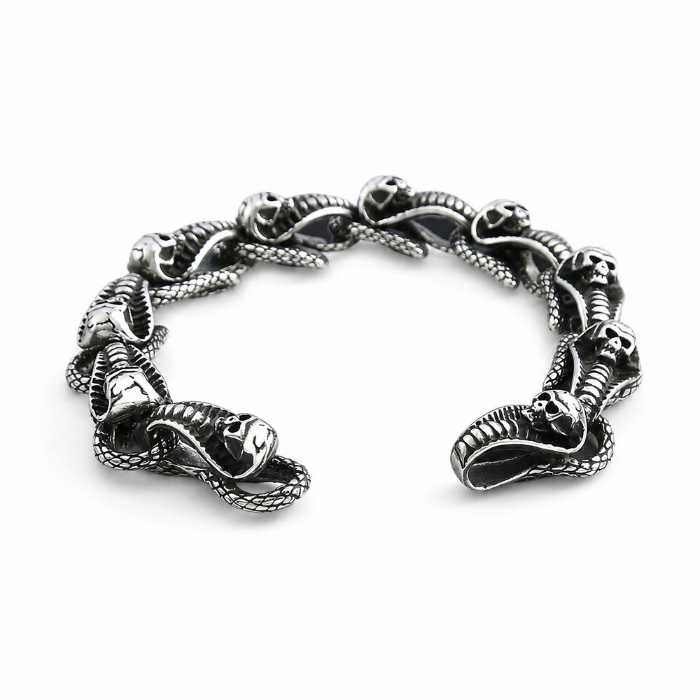 Retro skull steel cuff bracelet on white