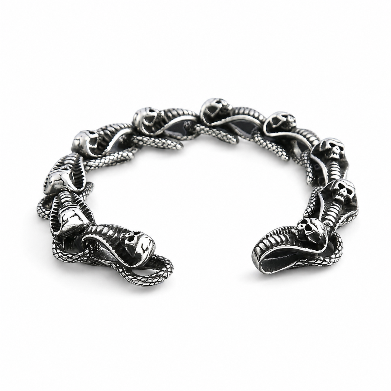 Retro skull steel cuff bracelet on white