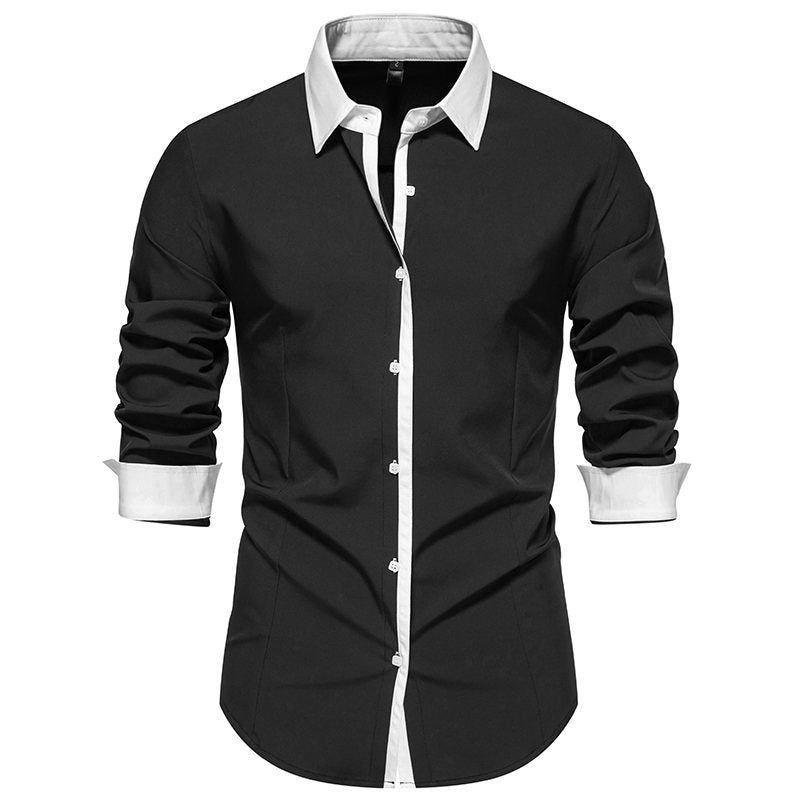 Men’s Contrast-Collar Button-Up Shirt – Slim-Fit Long-Sleeve Dress Shirt with Contrast Placket and Cuffs for Formal Wear