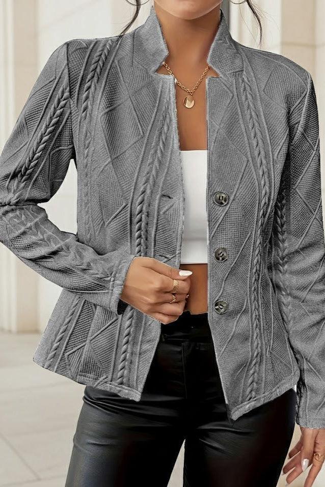 Women’s Blazer – Open-Front Textured Blazer with Stand Collar