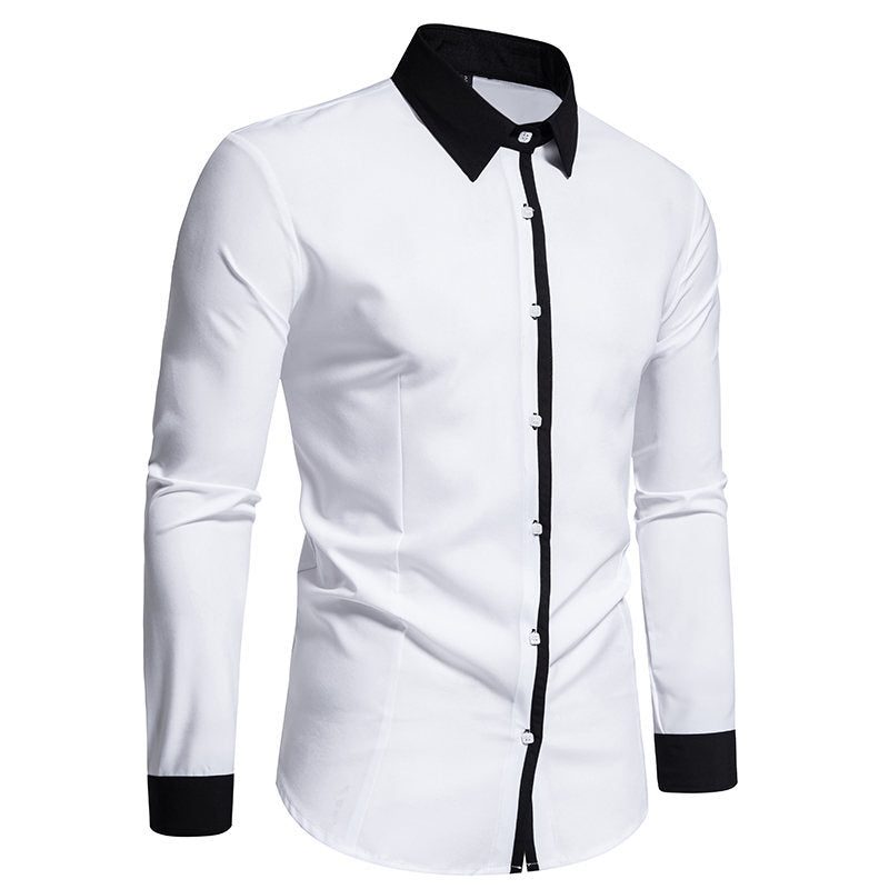 Men’s Contrast-Collar Button-Up Shirt – Slim-Fit Long-Sleeve Dress Shirt with Contrast Placket and Cuffs for Formal Wear
