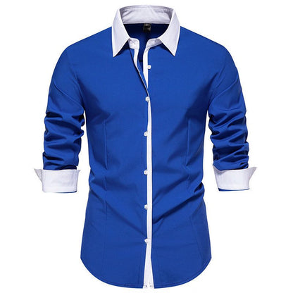 Men’s Contrast-Collar Button-Up Shirt – Slim-Fit Long-Sleeve Dress Shirt with Contrast Placket and Cuffs for Formal Wear