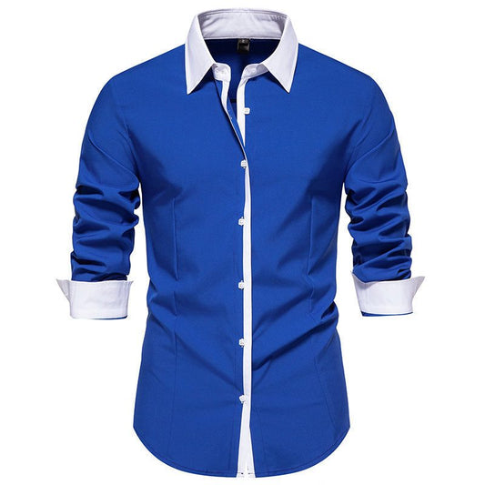Men’s Contrast-Collar Button-Up Shirt – Slim-Fit Long-Sleeve Dress Shirt with Contrast Placket and Cuffs for Formal Wear