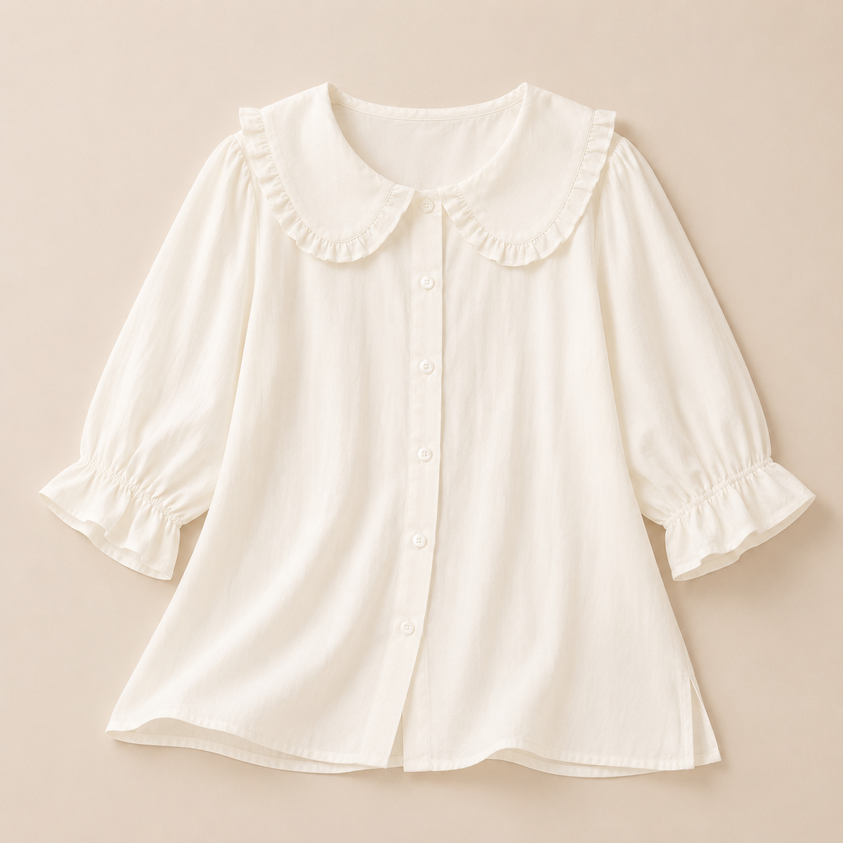 Women’s Ruffle Collar Blouse – Relaxed Button-Up Style for Spring and Summer Wear