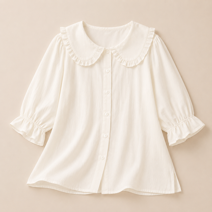 Women’s Ruffle Collar Blouse – Relaxed Button-Up Style for Spring and Summer Wear
