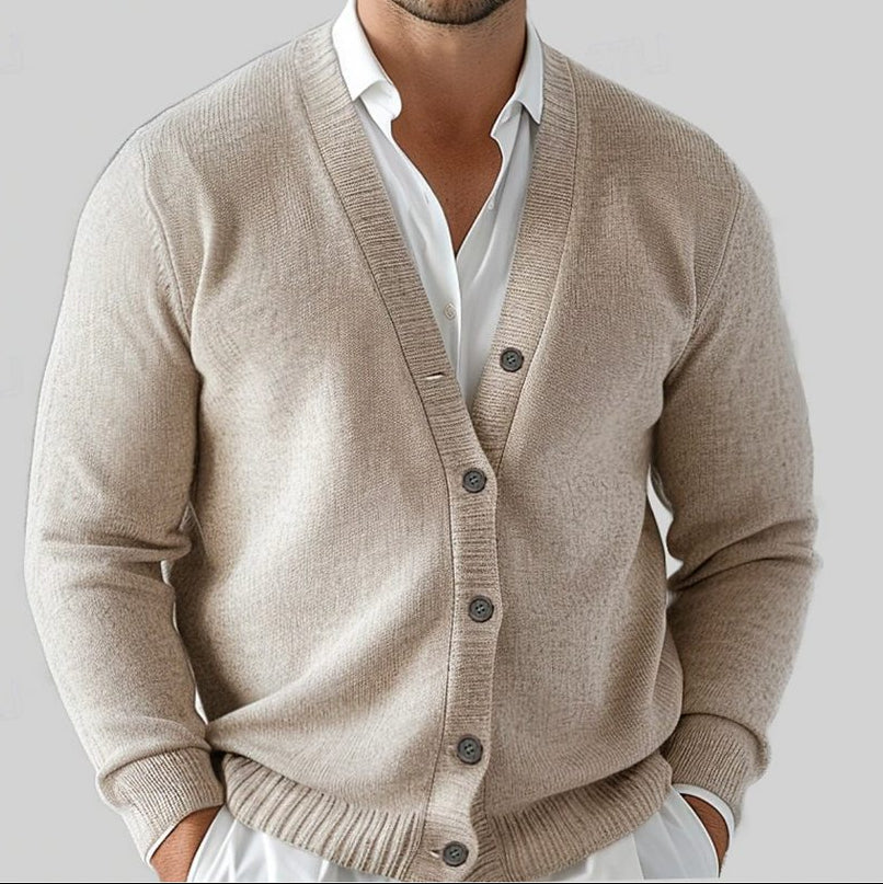 Men’s V-Neck Knit Cardigan – Button-Front Long-Sleeve Layer with Relaxed Fit for Smart Casual Wear