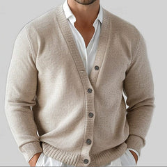 Men’s V-Neck Knit Cardigan – Button-Front Long-Sleeve Layer with Relaxed Fit for Smart Casual Wear