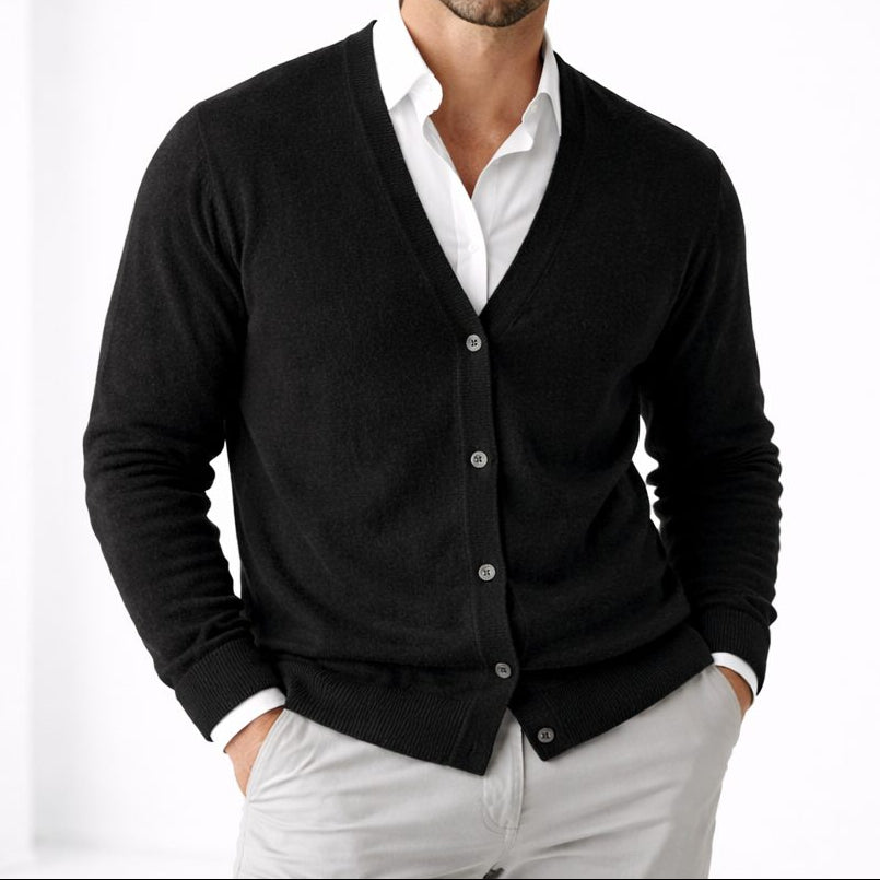 Men’s V-Neck Knit Cardigan – Button-Front Long-Sleeve Layer with Relaxed Fit for Smart Casual Wear