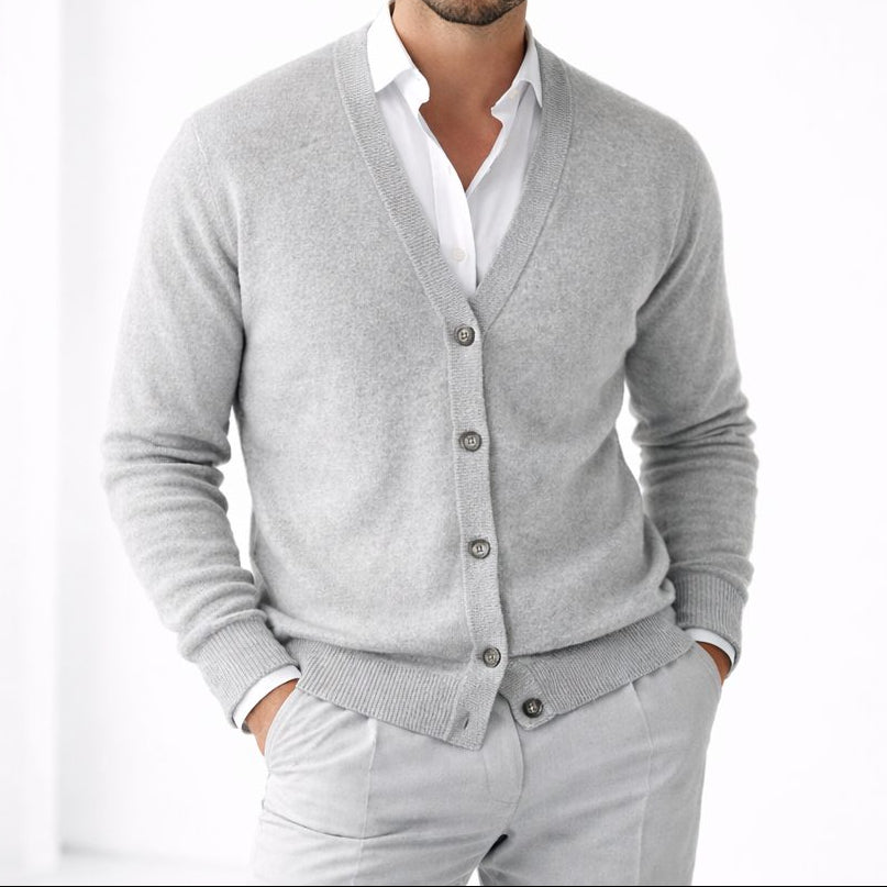 Men’s V-Neck Knit Cardigan – Button-Front Long-Sleeve Layer with Relaxed Fit for Smart Casual Wear