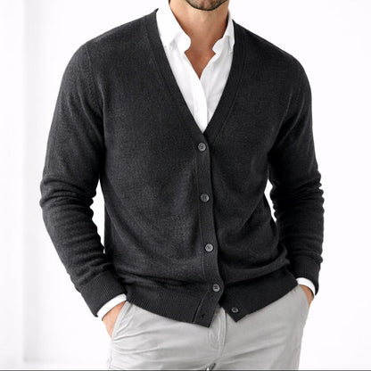 Men’s V-Neck Knit Cardigan – Button-Front Long-Sleeve Layer with Relaxed Fit for Smart Casual Wear