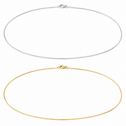 0.9mm square snake chains in silver and gold tone on white