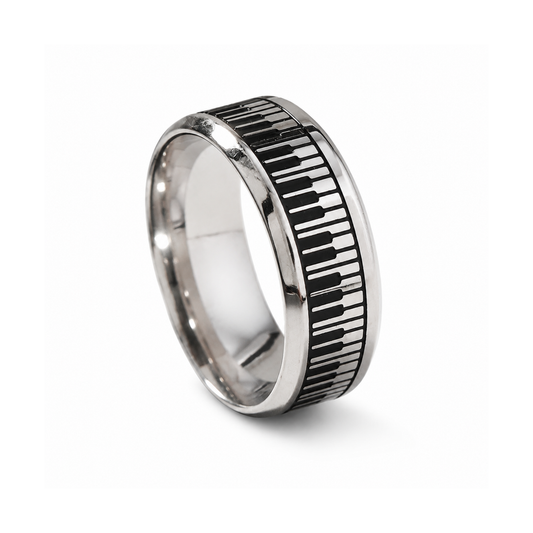 Men's Stainless Steel Piano-Key Ring on pure white background
