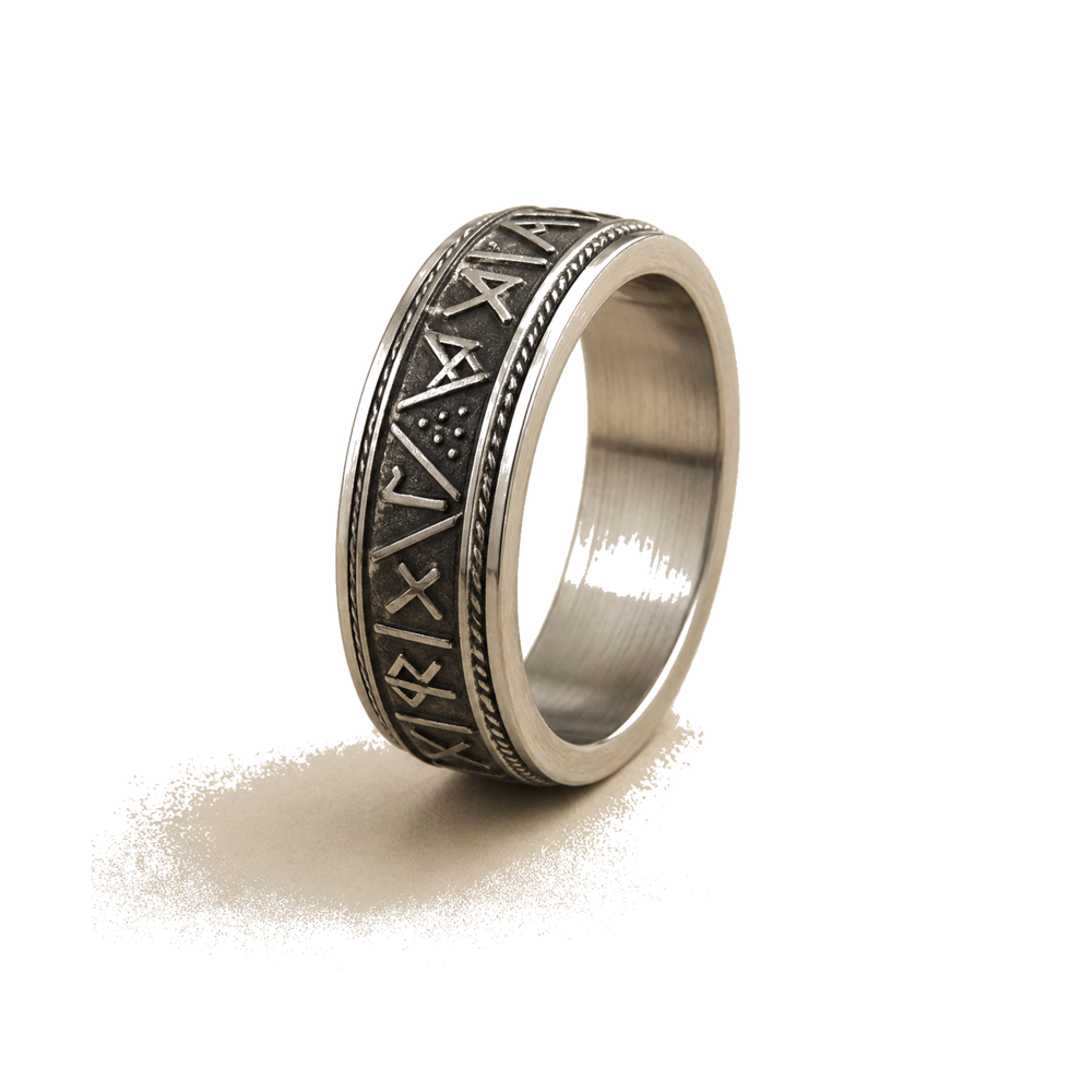 Men's Rotating Stainless Steel Ring on pure white background