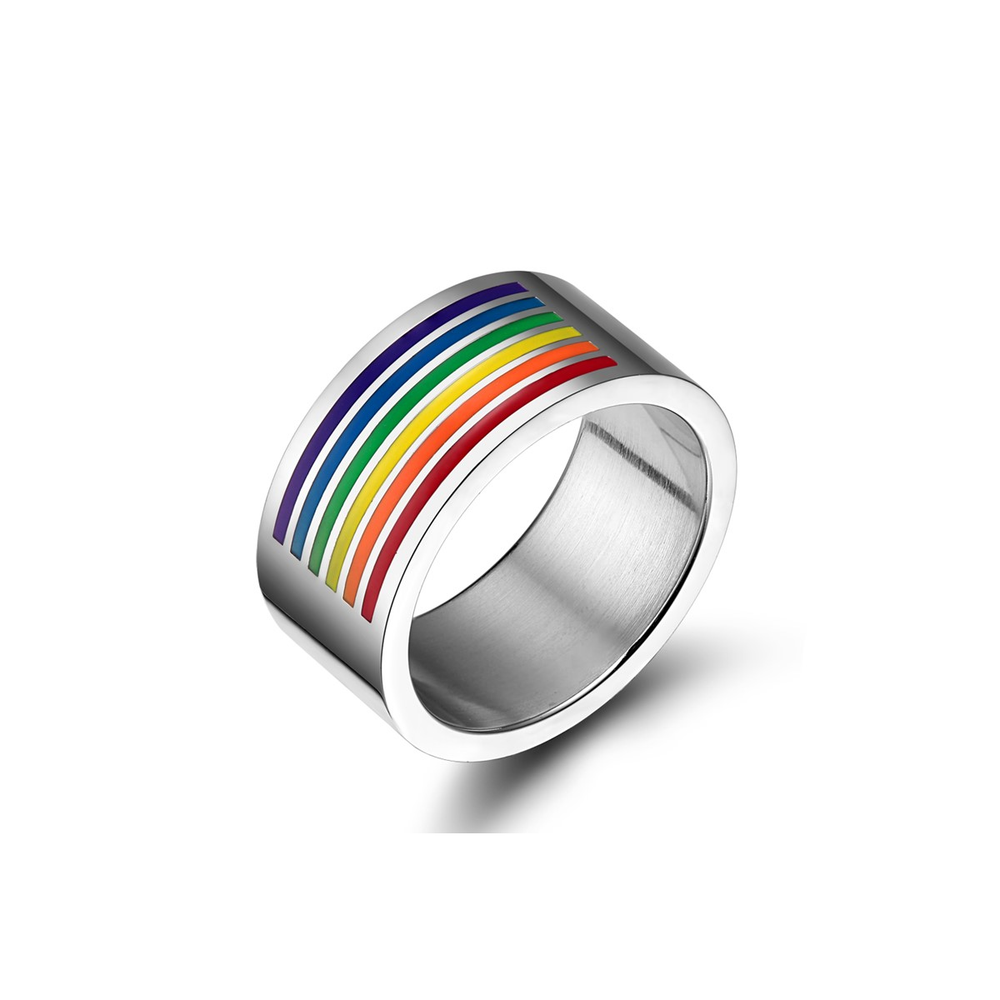 Men's Titanium Steel Rainbow Band on pure white background