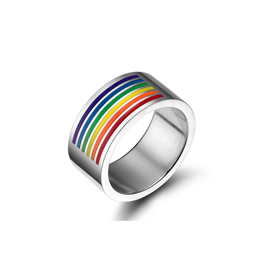 Men's Titanium Steel Rainbow Band on pure white background