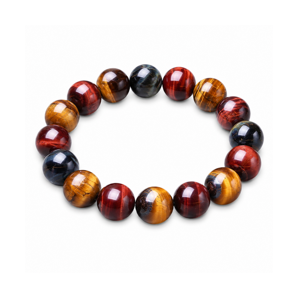 Men's Tiger Eye Bead Bracelet on pure white background