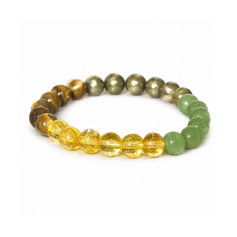 Men's Green & Tiger-Eye Bead Bracelet on pure white background