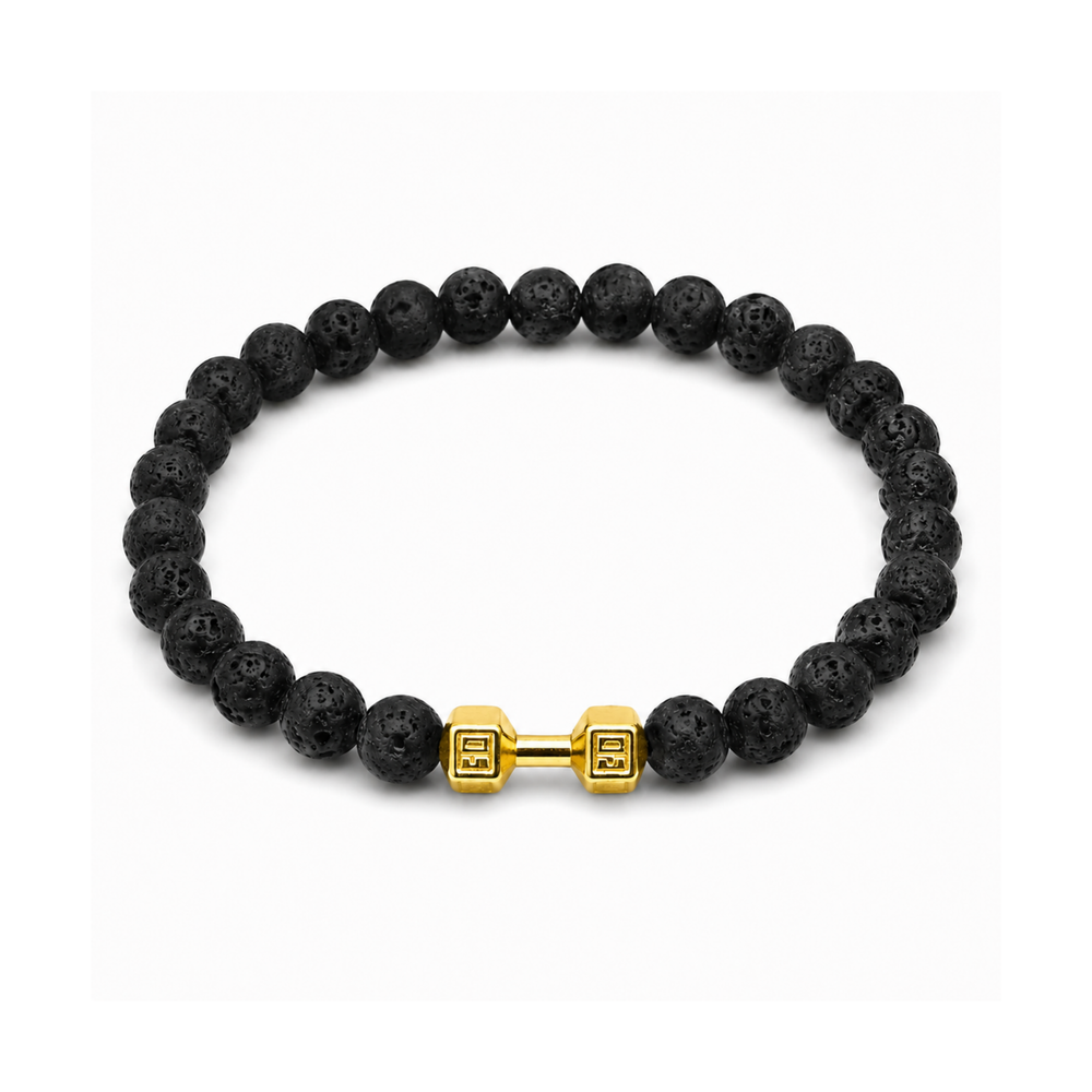 Men's Lava Rock Dumbbell Bead Bracelet on pure white background