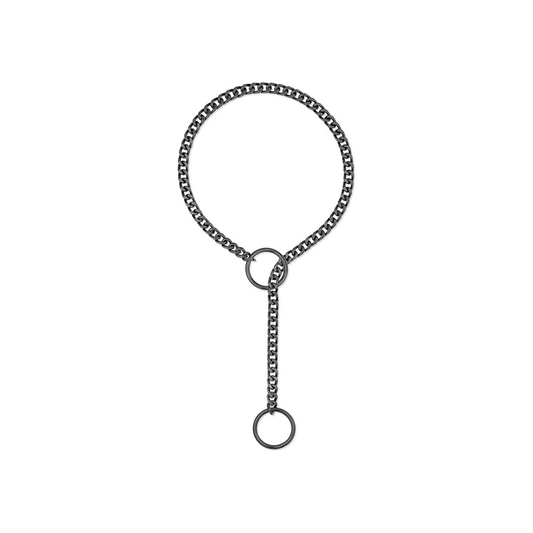 Men's Gunmetal Ring Lariat Stainless Steel Necklace – Gunmetal on pure white background