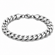 Men's 11mm silver-tone Cuban bracelet on white