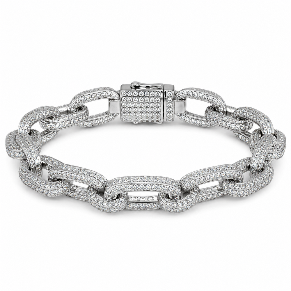Men's silver-tone 12mm zircon bracelet on white