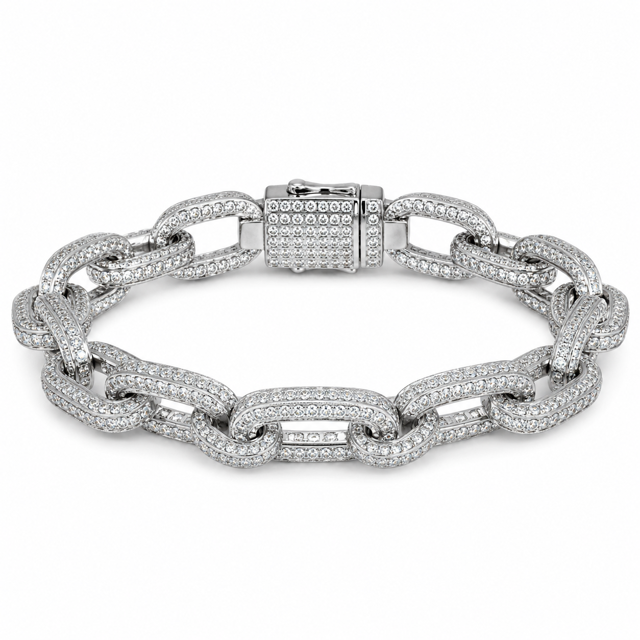 Men's silver-tone 12mm zircon bracelet on white