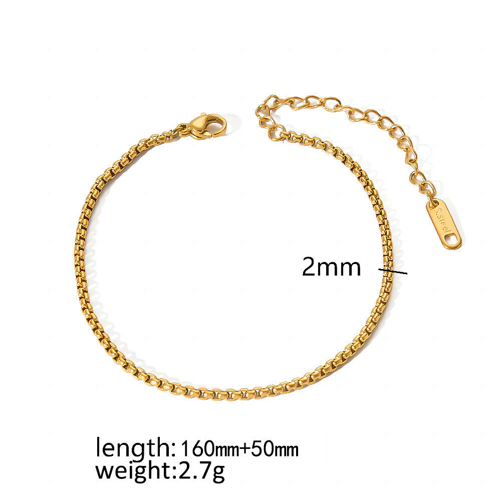 2mm gold box chain bracelet dimensions