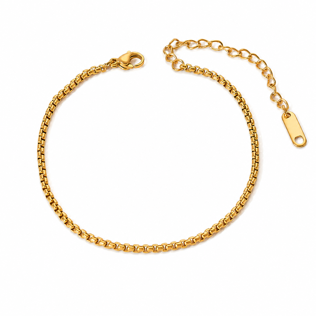 VALT 2mm gold box chain bracelet on white background