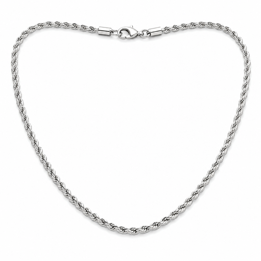 Men's 2mm silver-tone rope chain on white