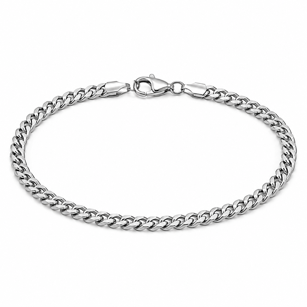 Men's 3.6mm silver-tone Cuban bracelet on white